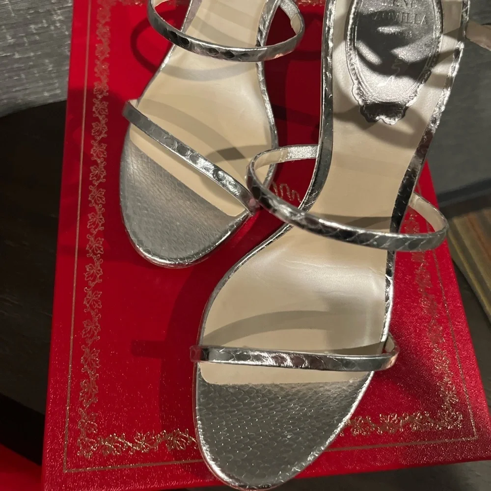 NIB Rene Caovilla Botticelli Montana Crystal Ankle Wrap Sandals Heels Silver 8